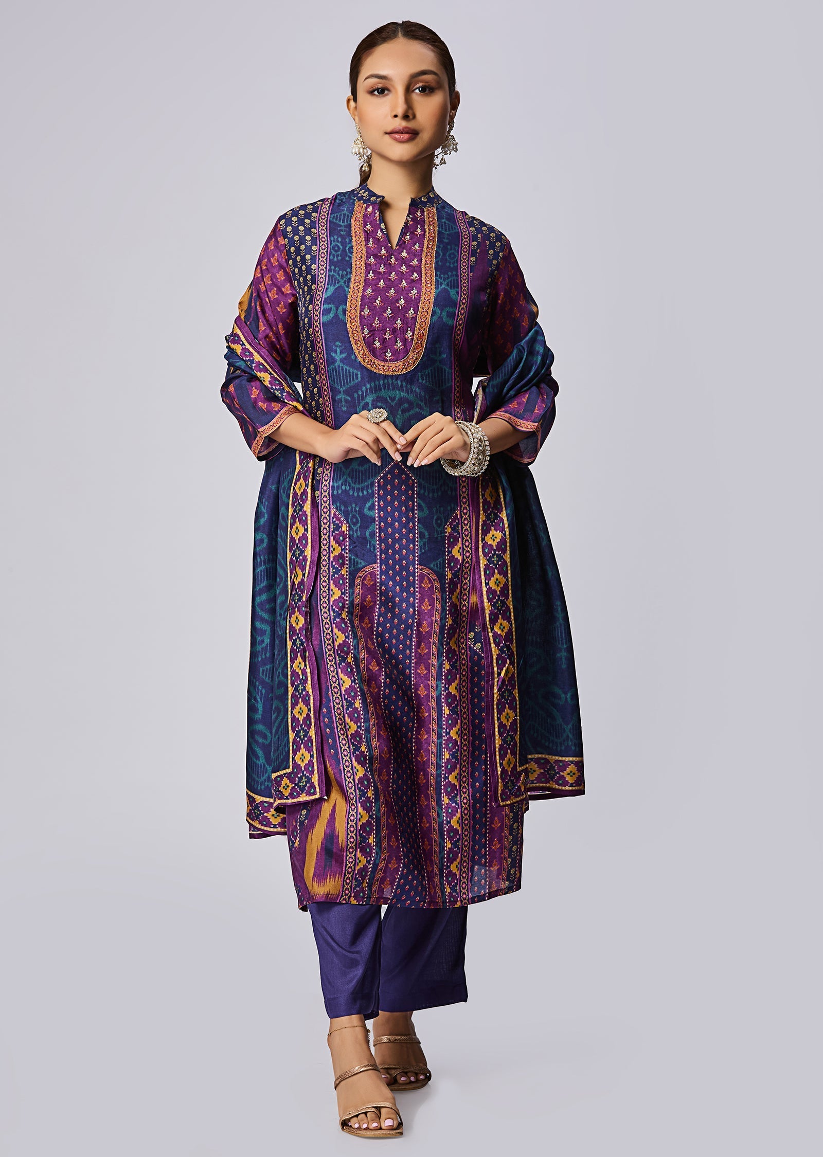 Navy Blue Dola Silk Straight Cut Suit