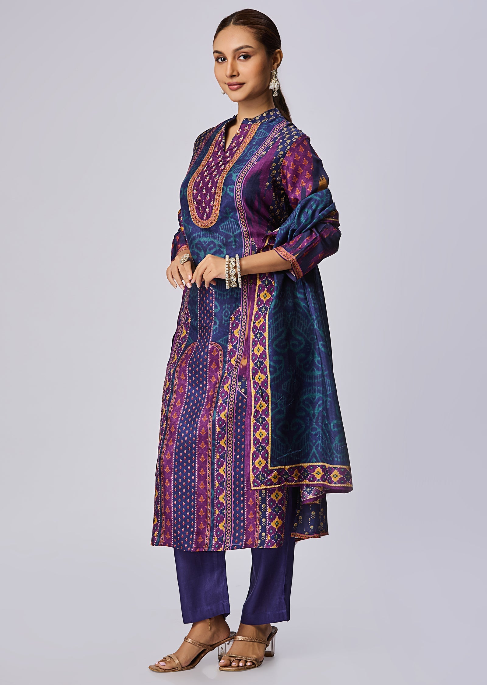Navy Blue Dola Silk Straight Cut Suit