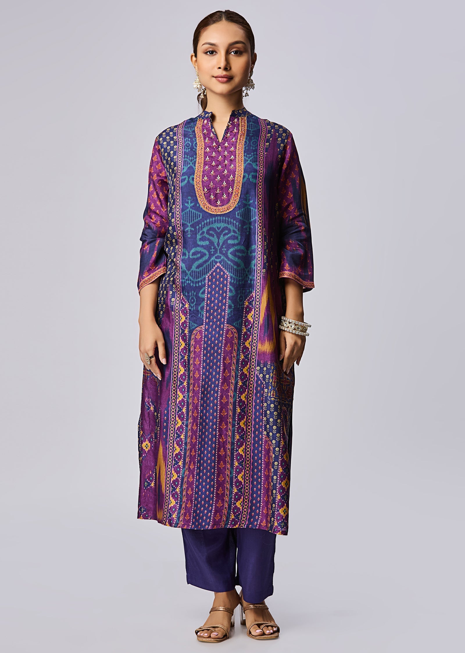 Navy Blue Dola Silk Straight Cut Suit