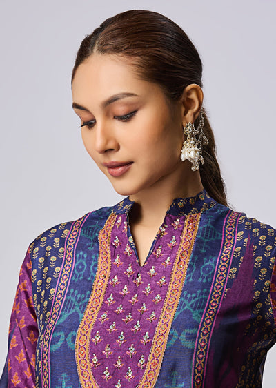 Navy Blue Dola Silk Straight Cut Suit