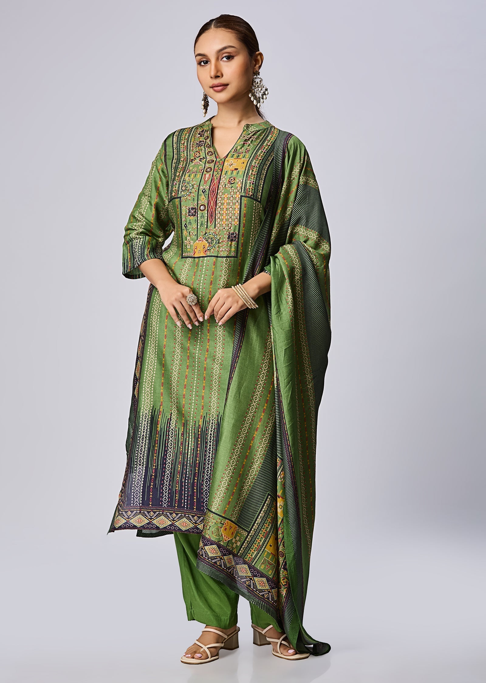 Green Dola Silk Straight Cut Suit