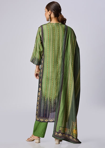 Green Dola Silk Straight Cut Suit