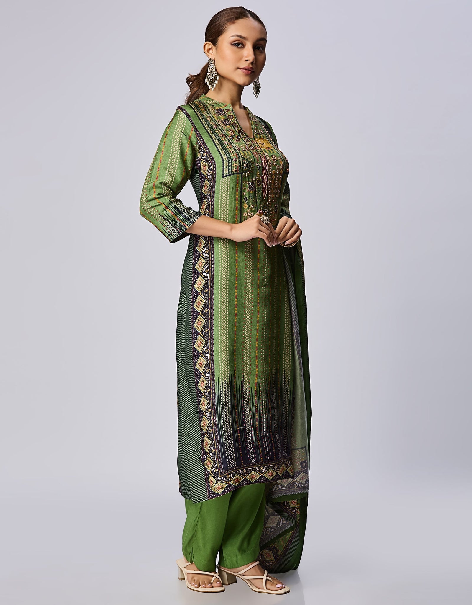 Green Dola Silk Straight Cut Suit