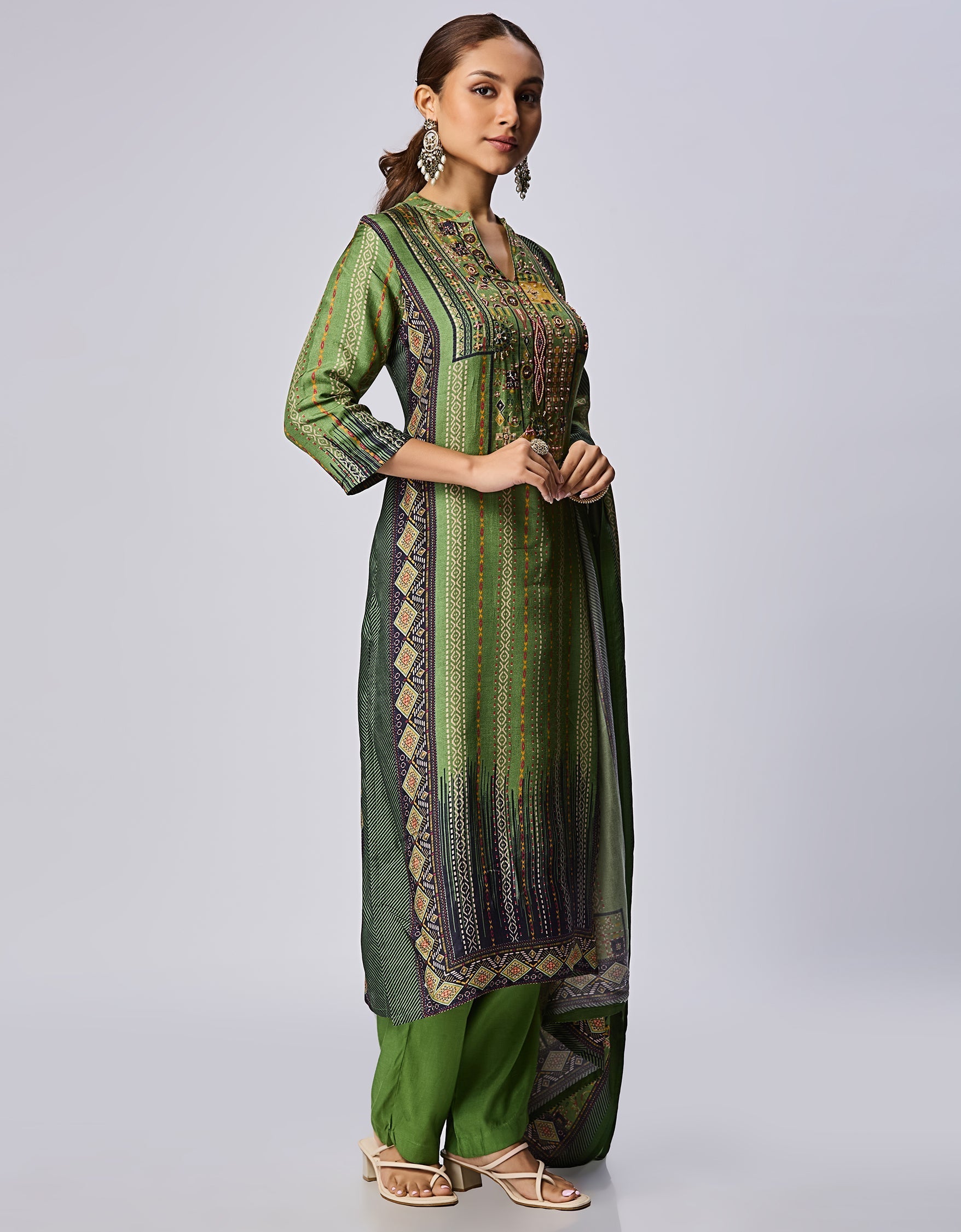 Green Dola Silk Straight Cut Suit