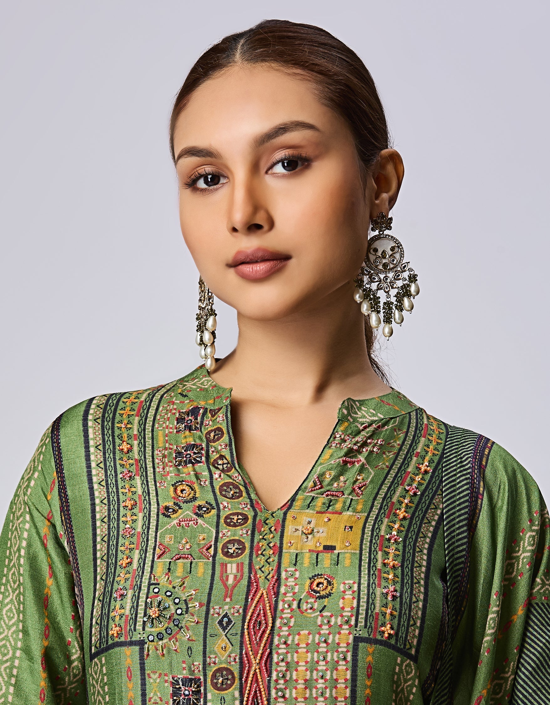 Green Dola Silk Straight Cut Suit