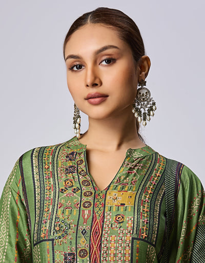 Green Dola Silk Straight Cut Suit