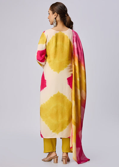Yellow Dola Silk Straight Cut Suit