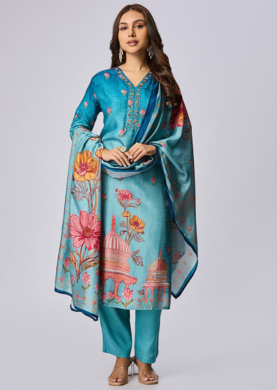 Dusty Blue Dola Silk Straight Cut Suit