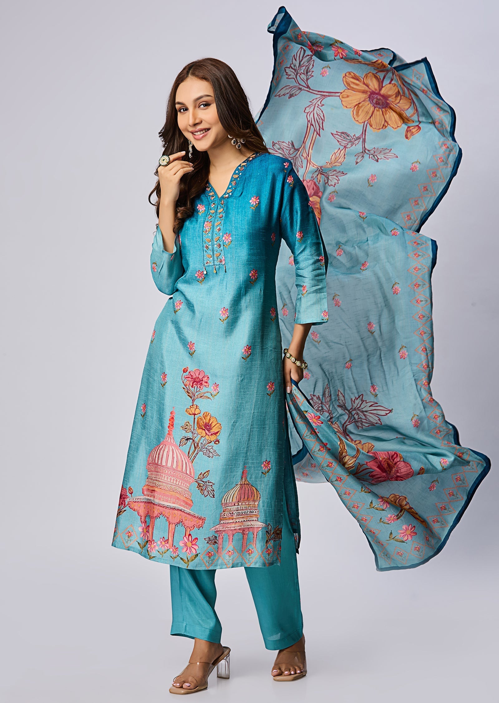 Dusty Blue Dola Silk Straight Cut Suit