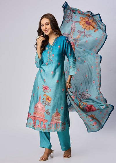 Dusty Blue Dola Silk Straight Cut Suit