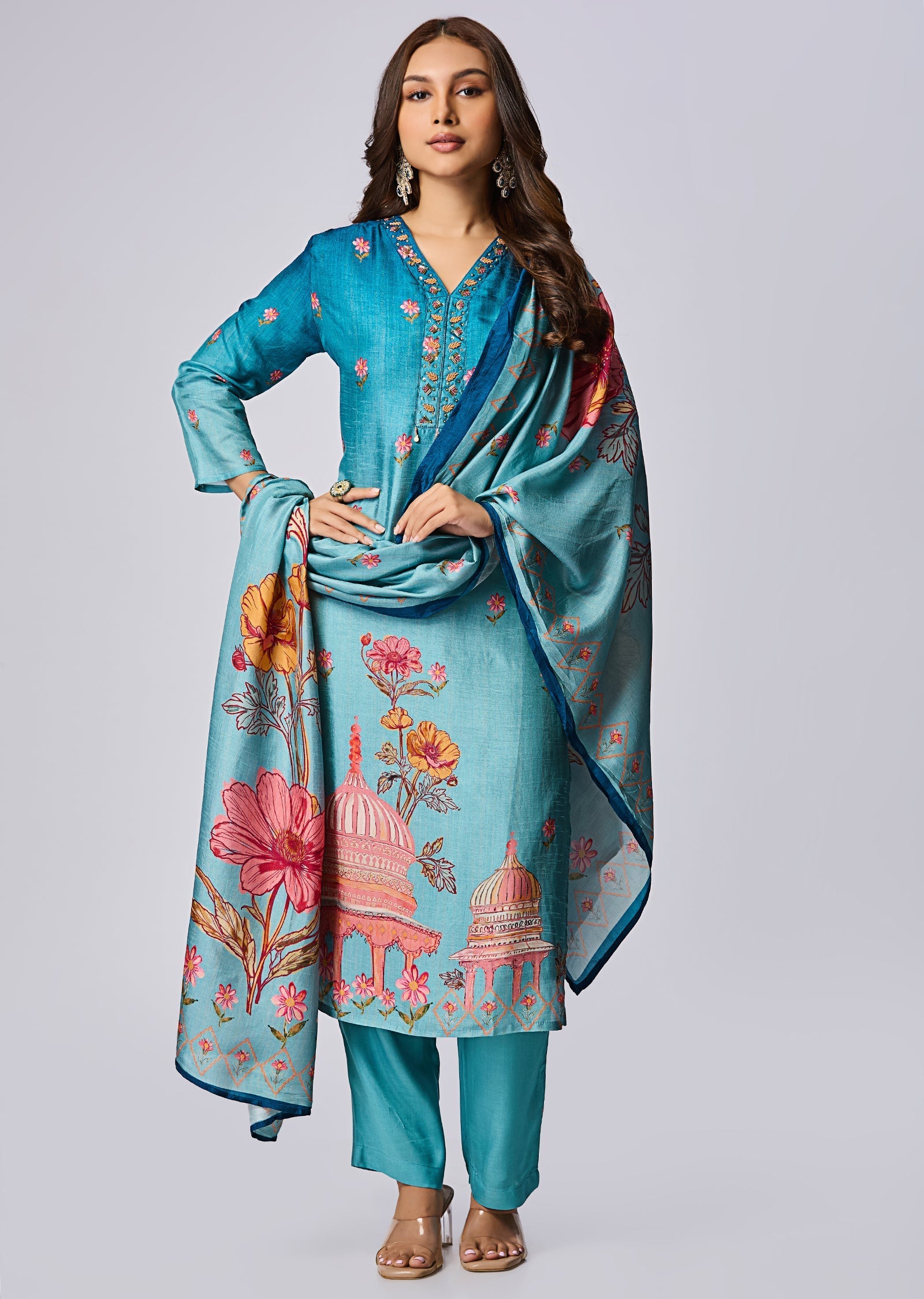 Dusty Blue Dola Silk Straight Cut Suit