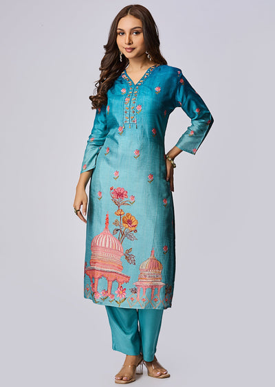 Dusty Blue Dola Silk Straight Cut Suit