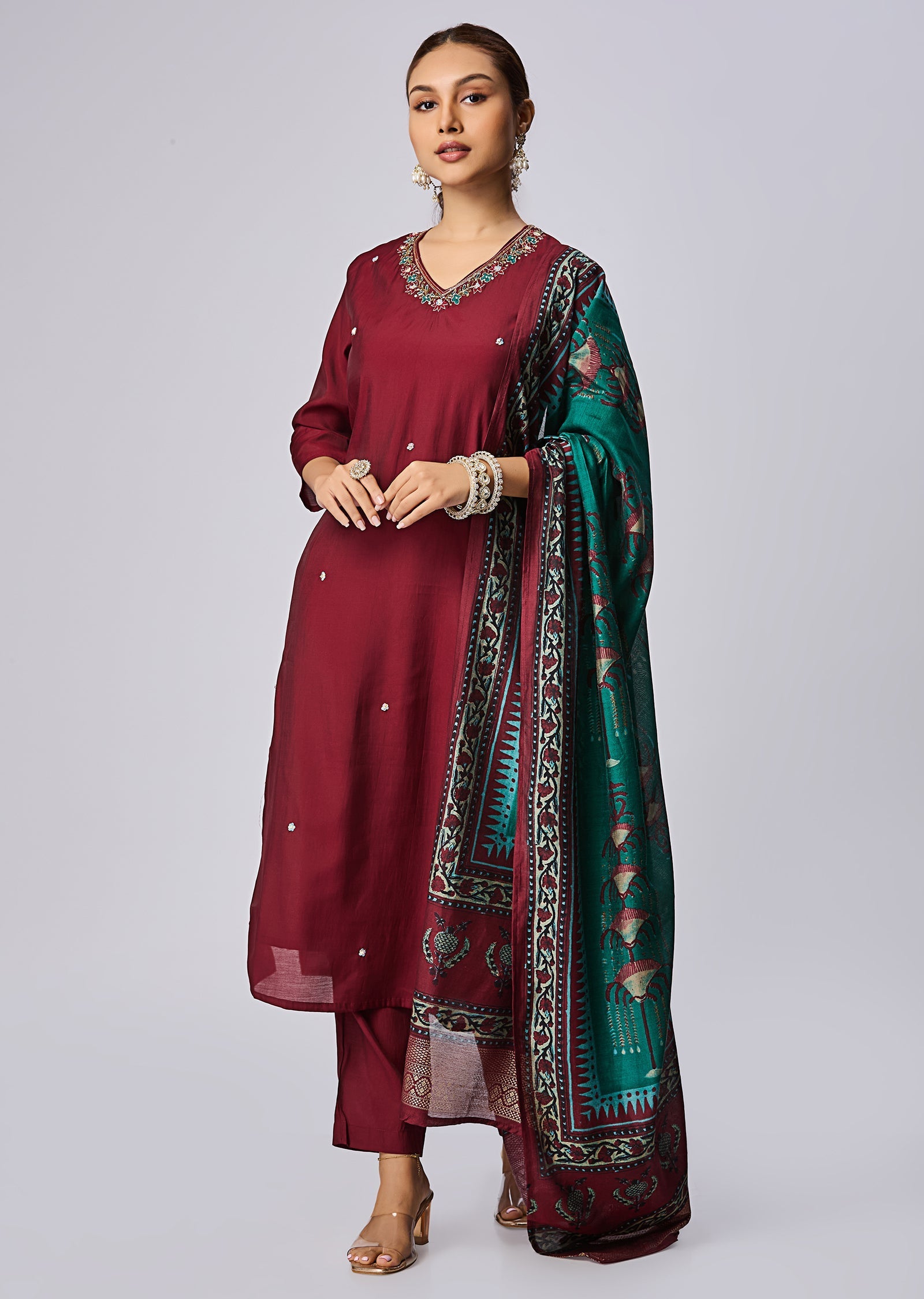 Dark Maroon Russian Silk Straight Cut Suit