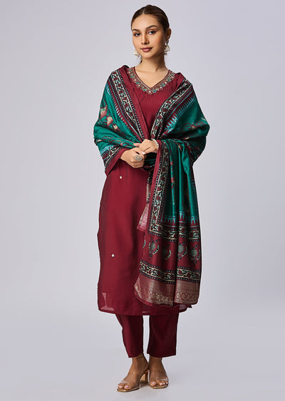 Dark Maroon Russian Silk Straight Cut Suit