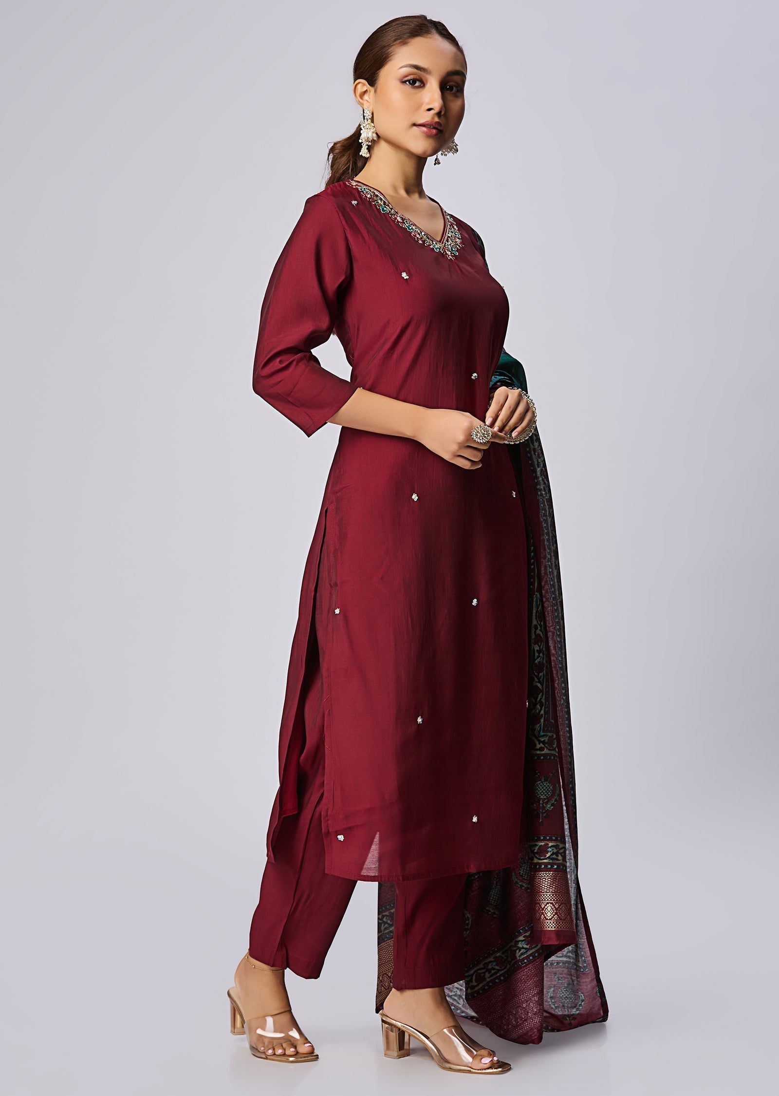 Dark Maroon Russian Silk Straight Cut Suit