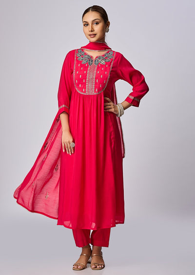 Rani Pink Russian Silk Anarkali Suit