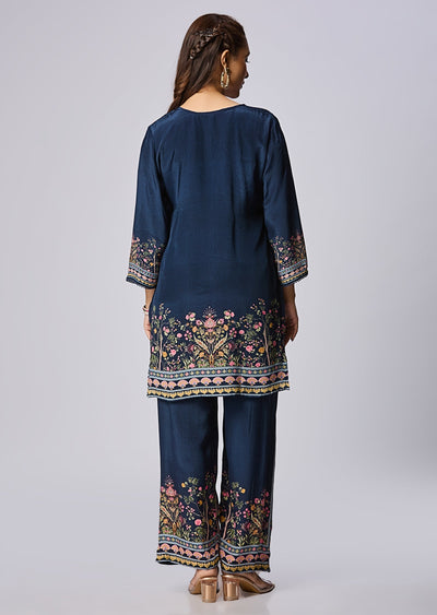 Navy Blue Crepe Straight Cut Kurti Set