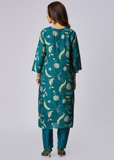 Rama Green Dola Silk Straight Cut Suit