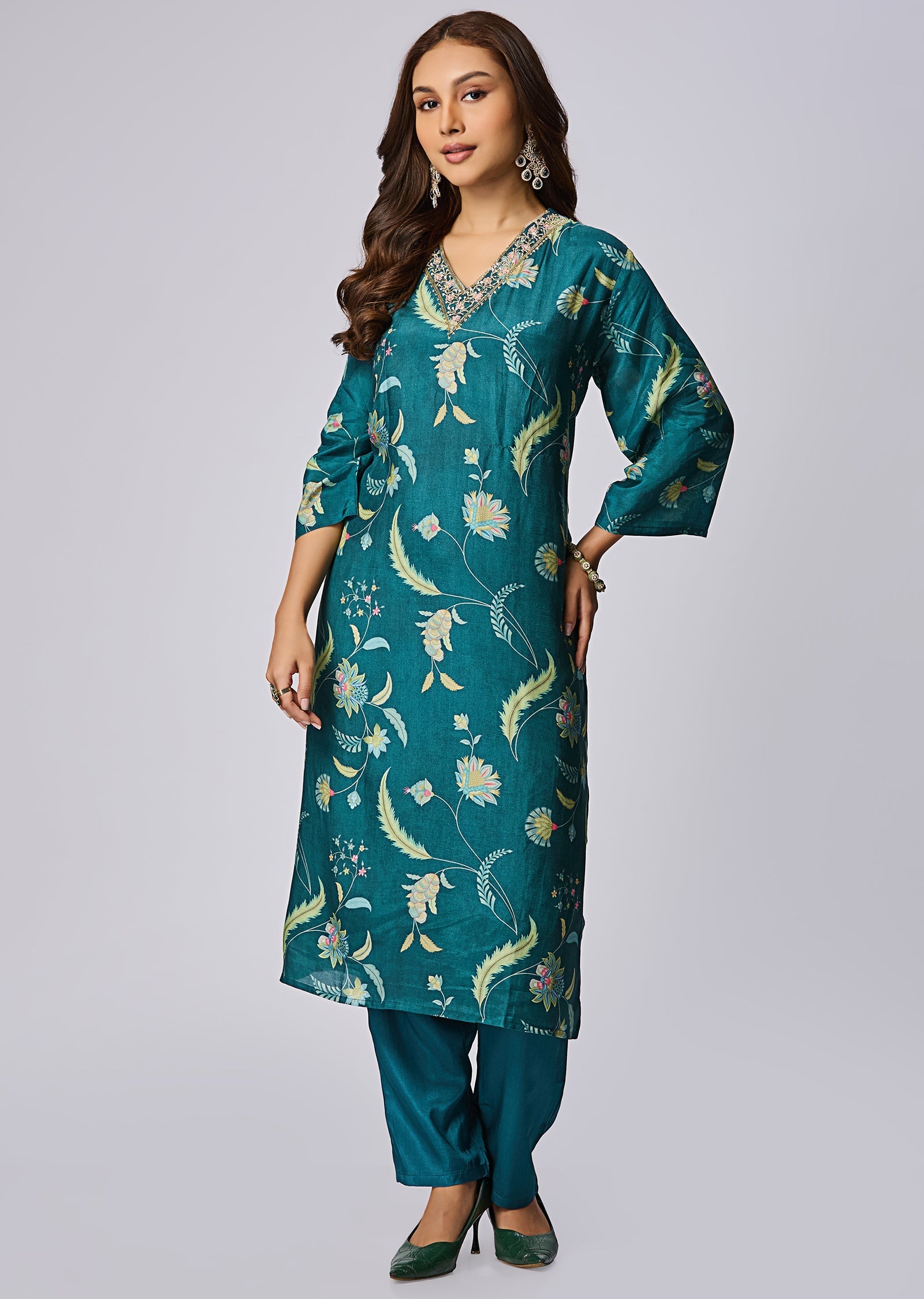 Rama Green Dola Silk Straight Cut Suit