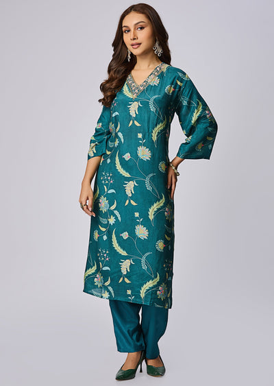 Rama Green Dola Silk Straight Cut Suit