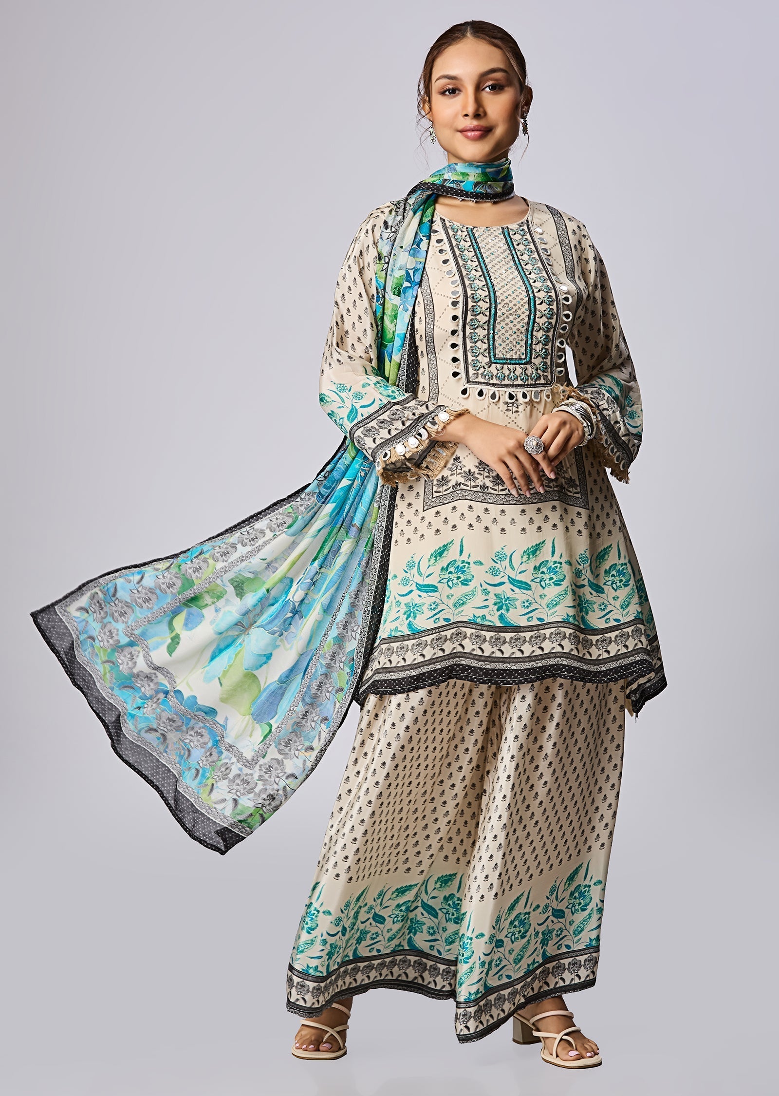 Beige Crepe Anarkali Suit