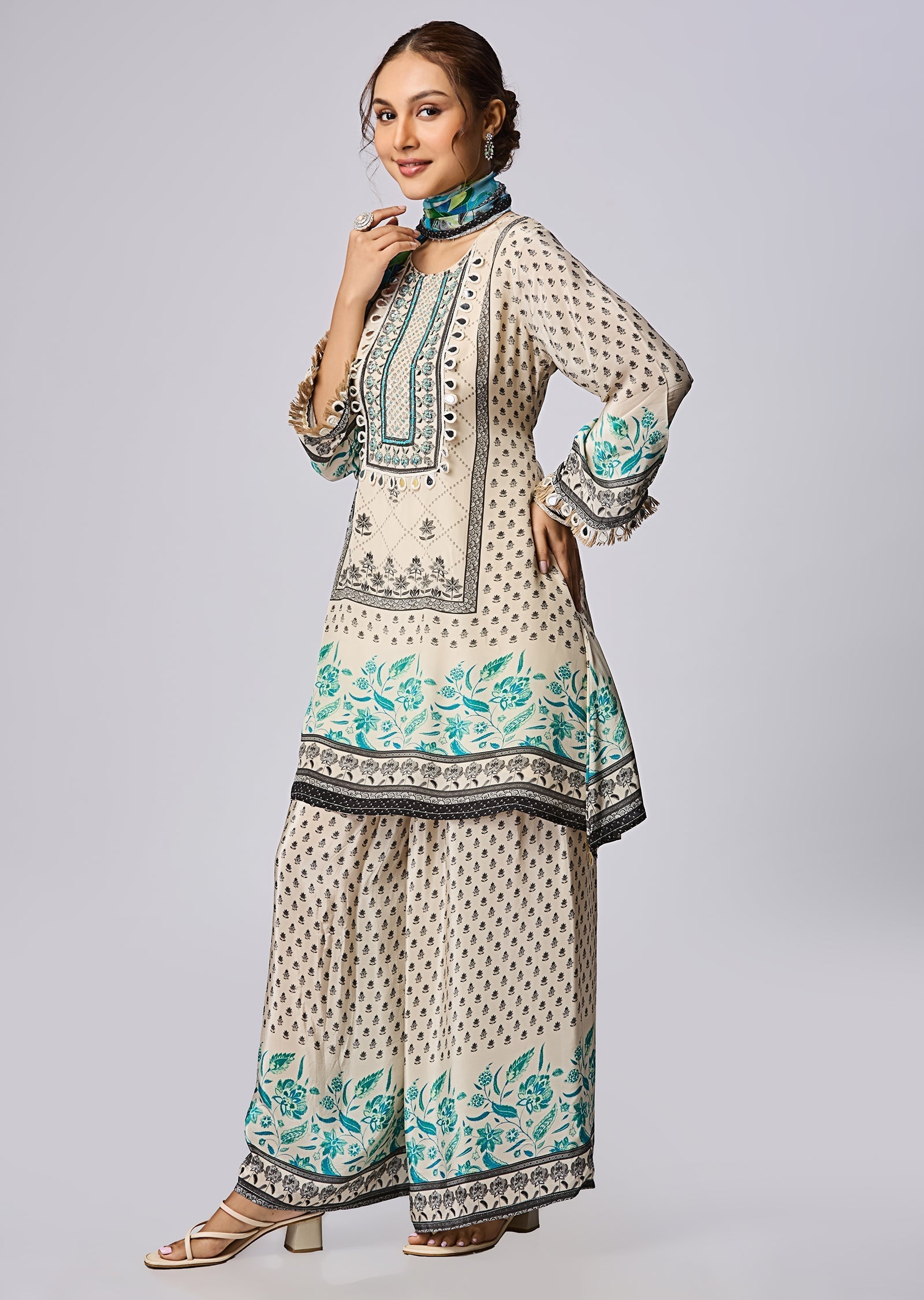 Beige Crepe Anarkali Suit