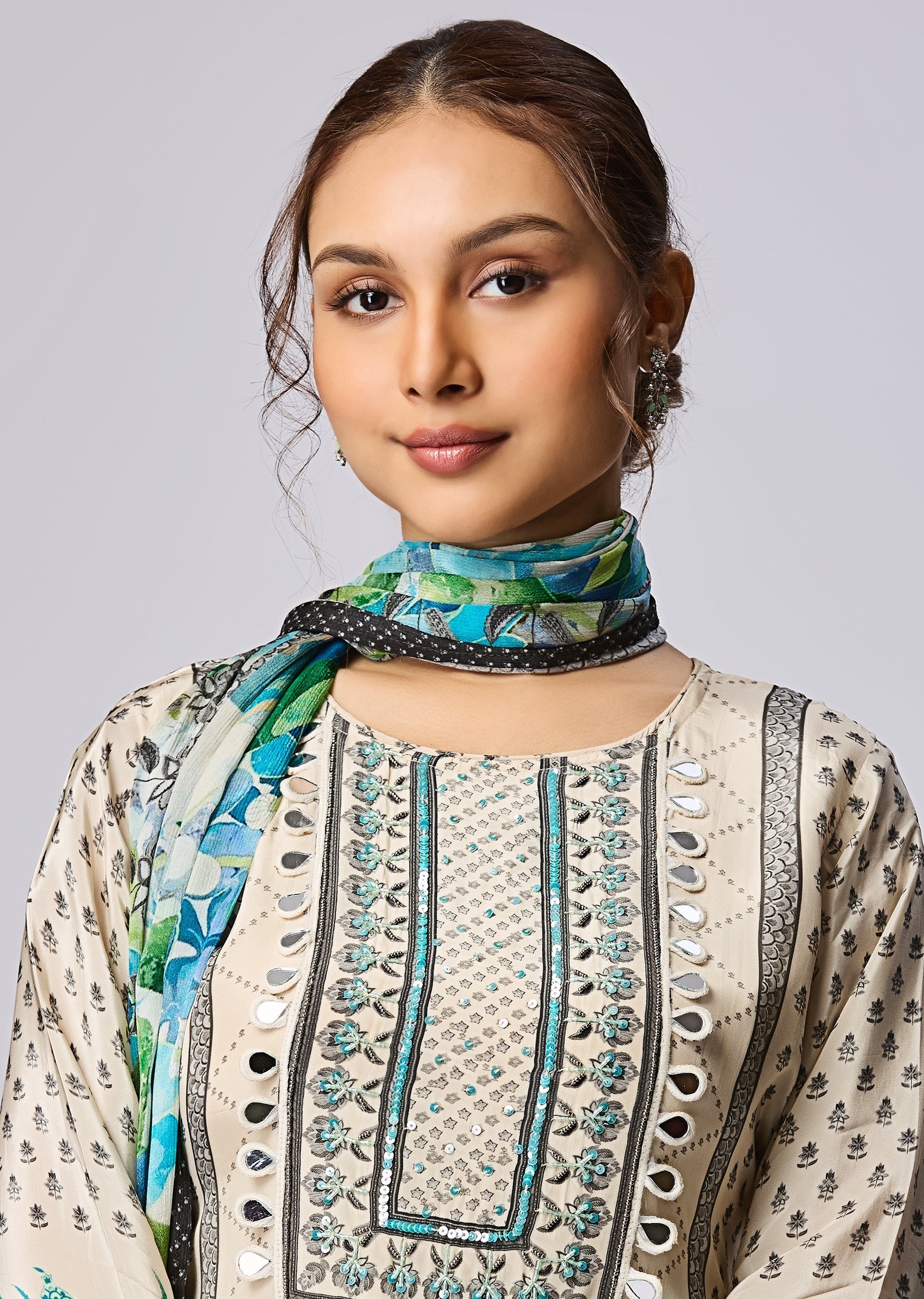 Beige Crepe Anarkali Suit