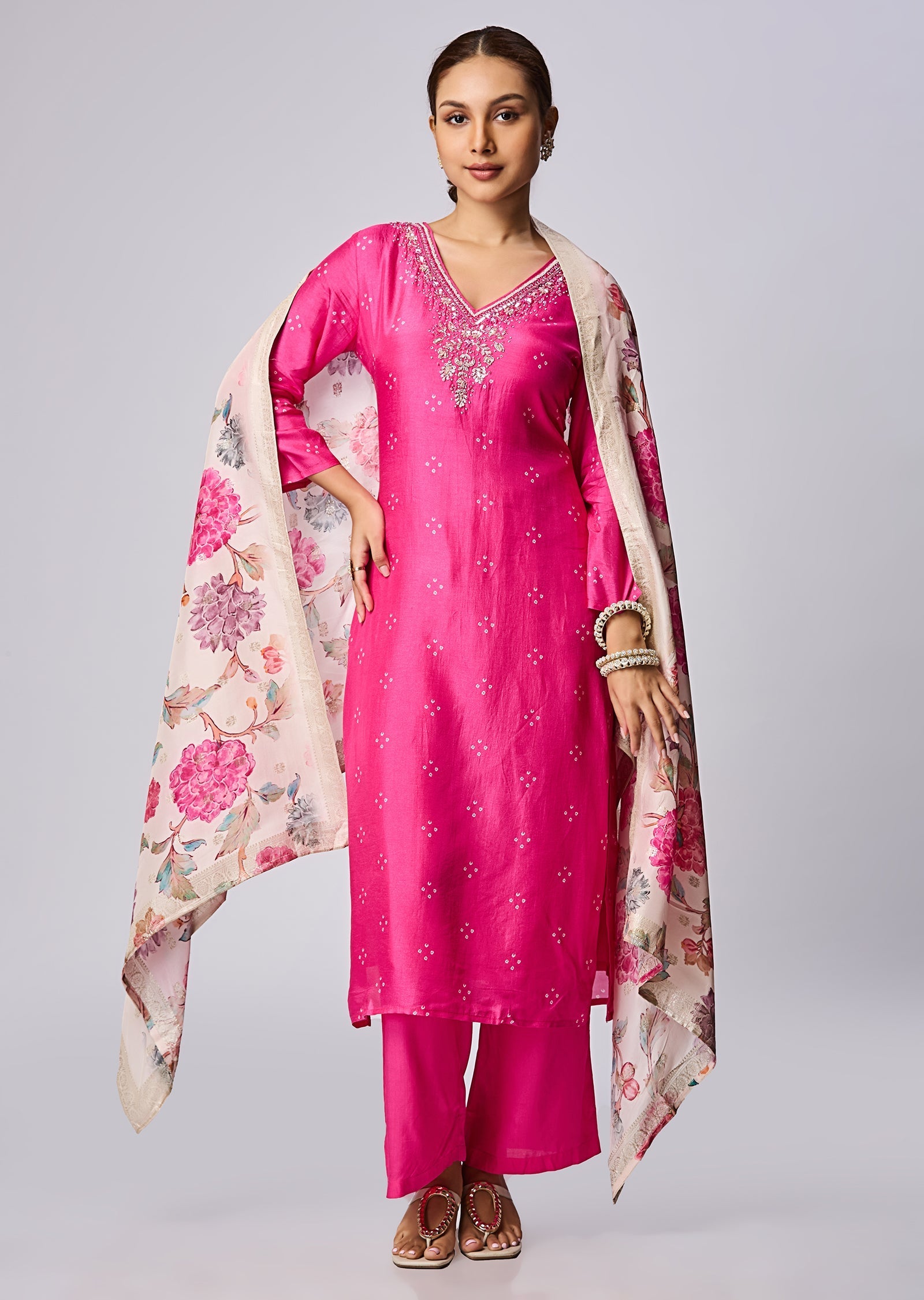 Rani Pink Silk Straight Cut Suit