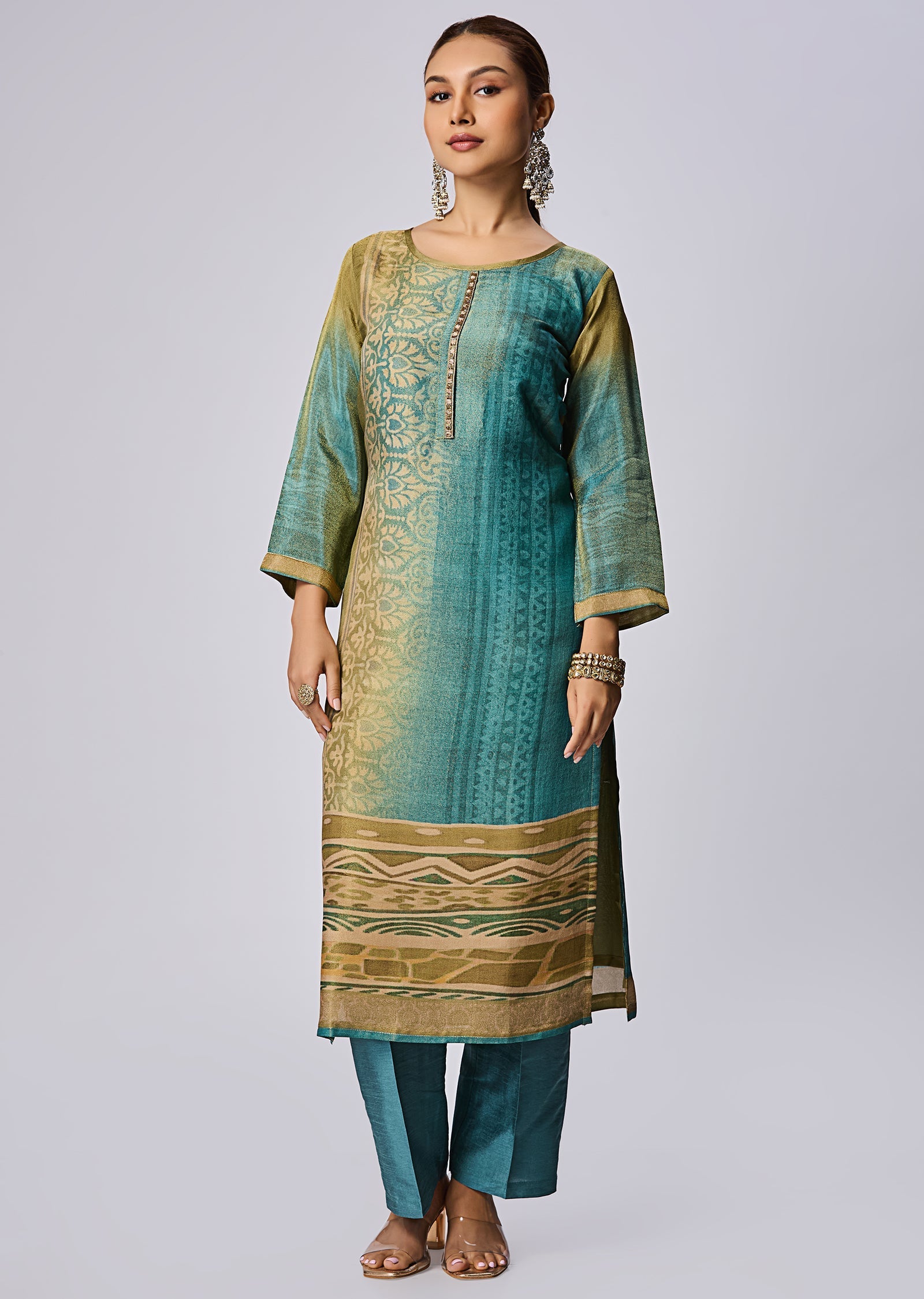 Green Tissue Straight Cut Suit