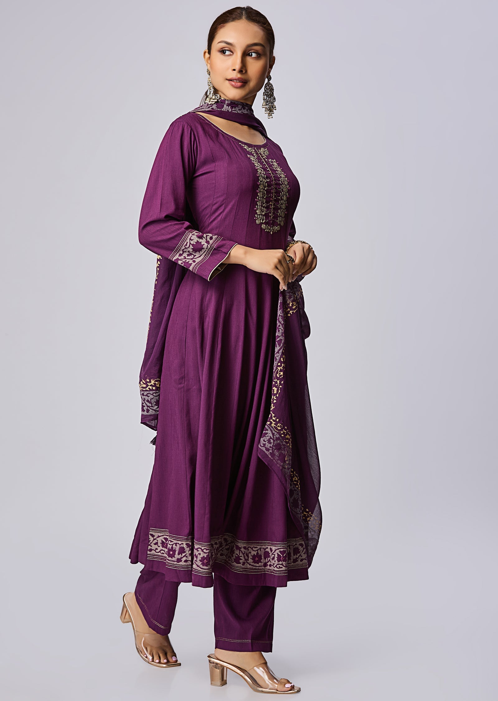 Purple Gold Anarkali Suit