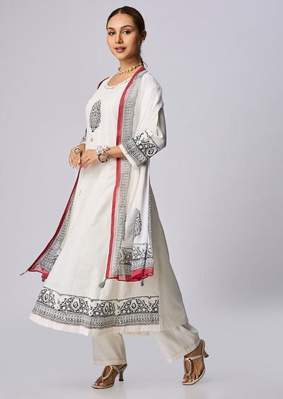 Off White Gold Anarkali Suit