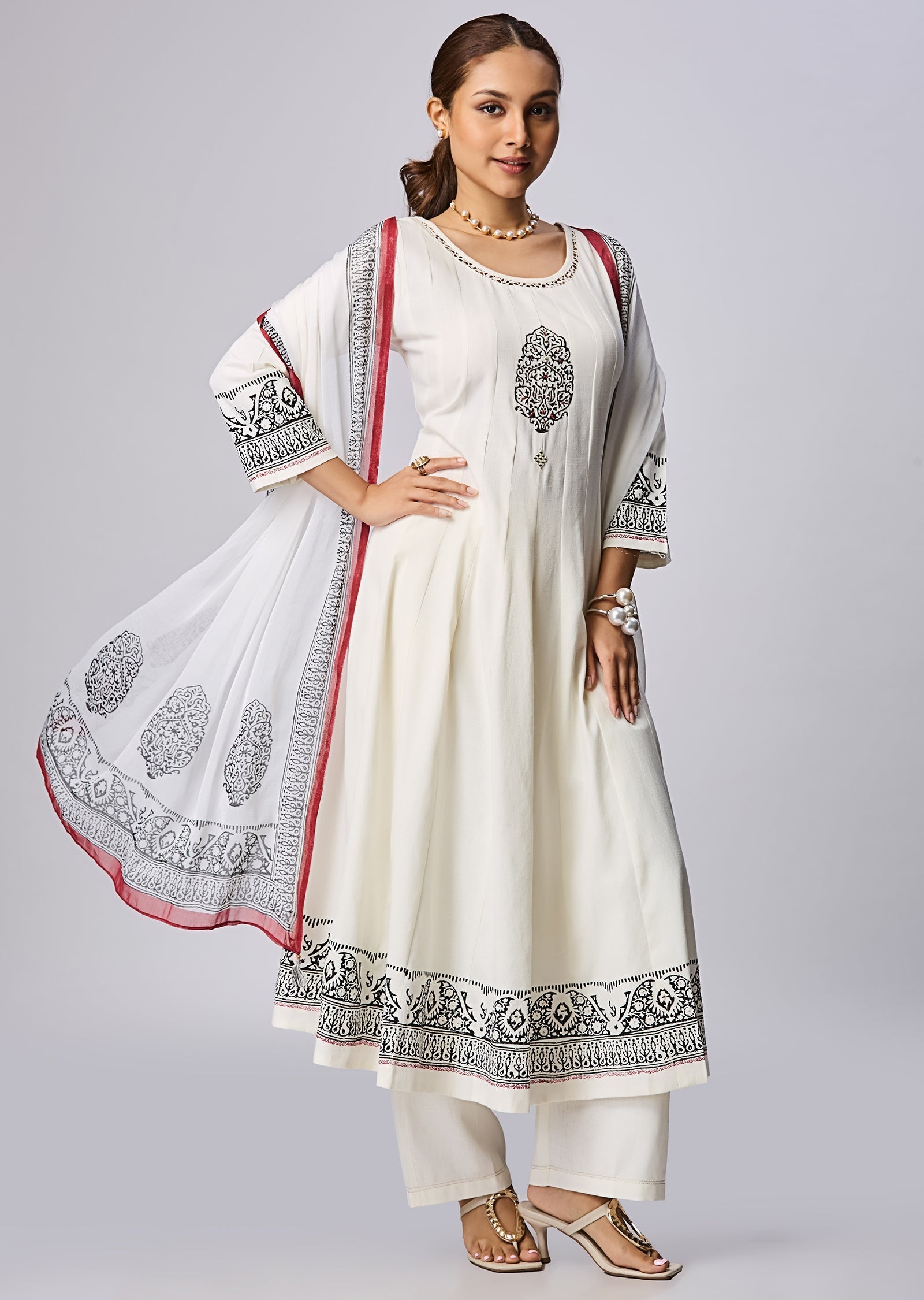 Off White Gold Anarkali Suit