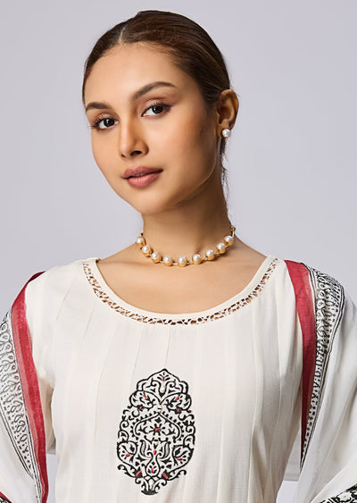 Off White Gold Anarkali Suit