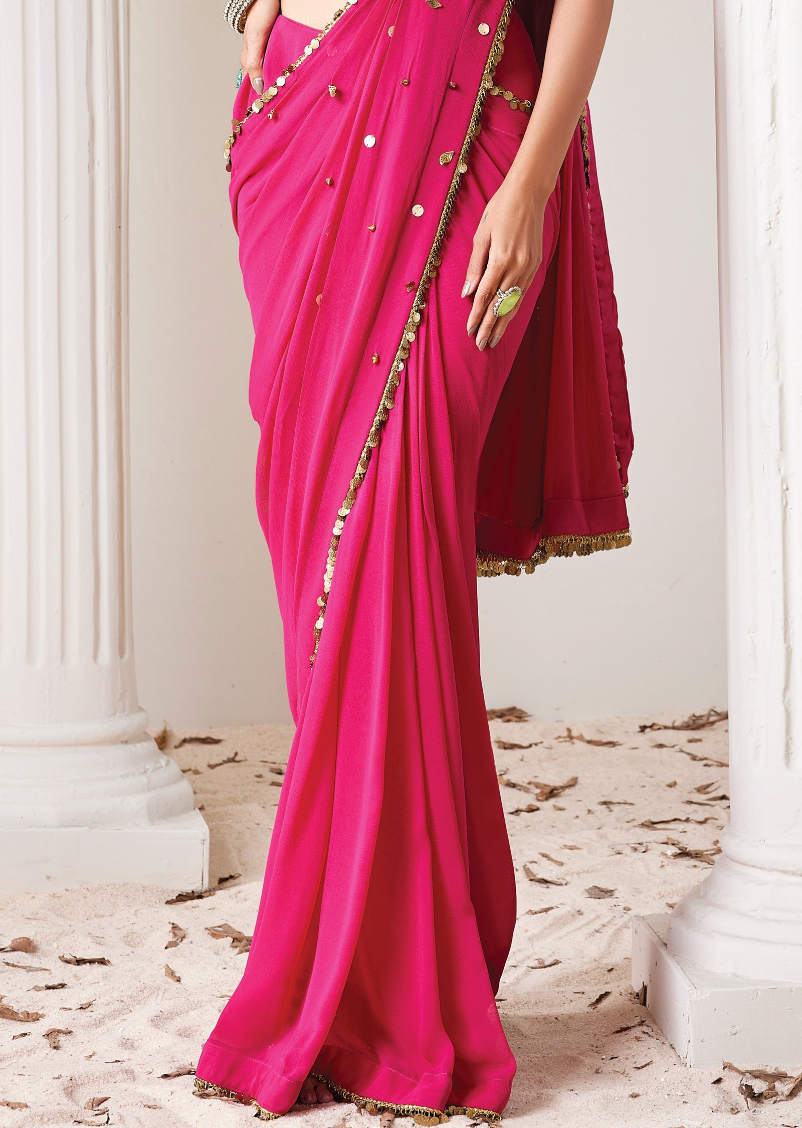 Magenta Georgette Drape Saree