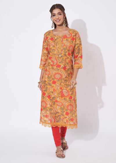 Mustard Chanderi Straight Cut