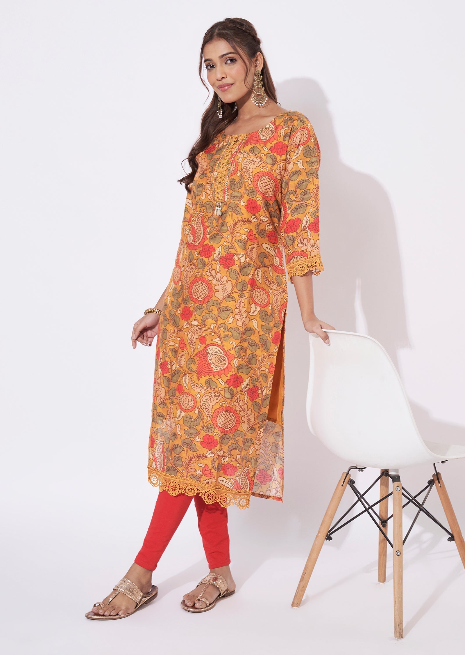 Mustard Chanderi Straight Cut