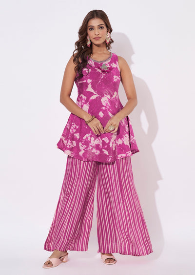 Pink Tissue Straight Cut Kurti Set