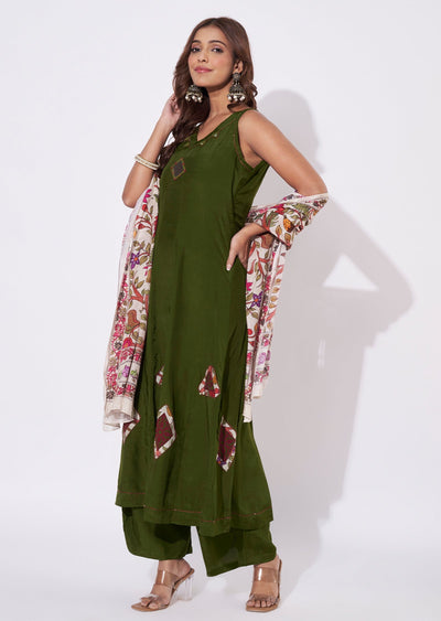 Mehendi Green Silk Anarkali Suit
