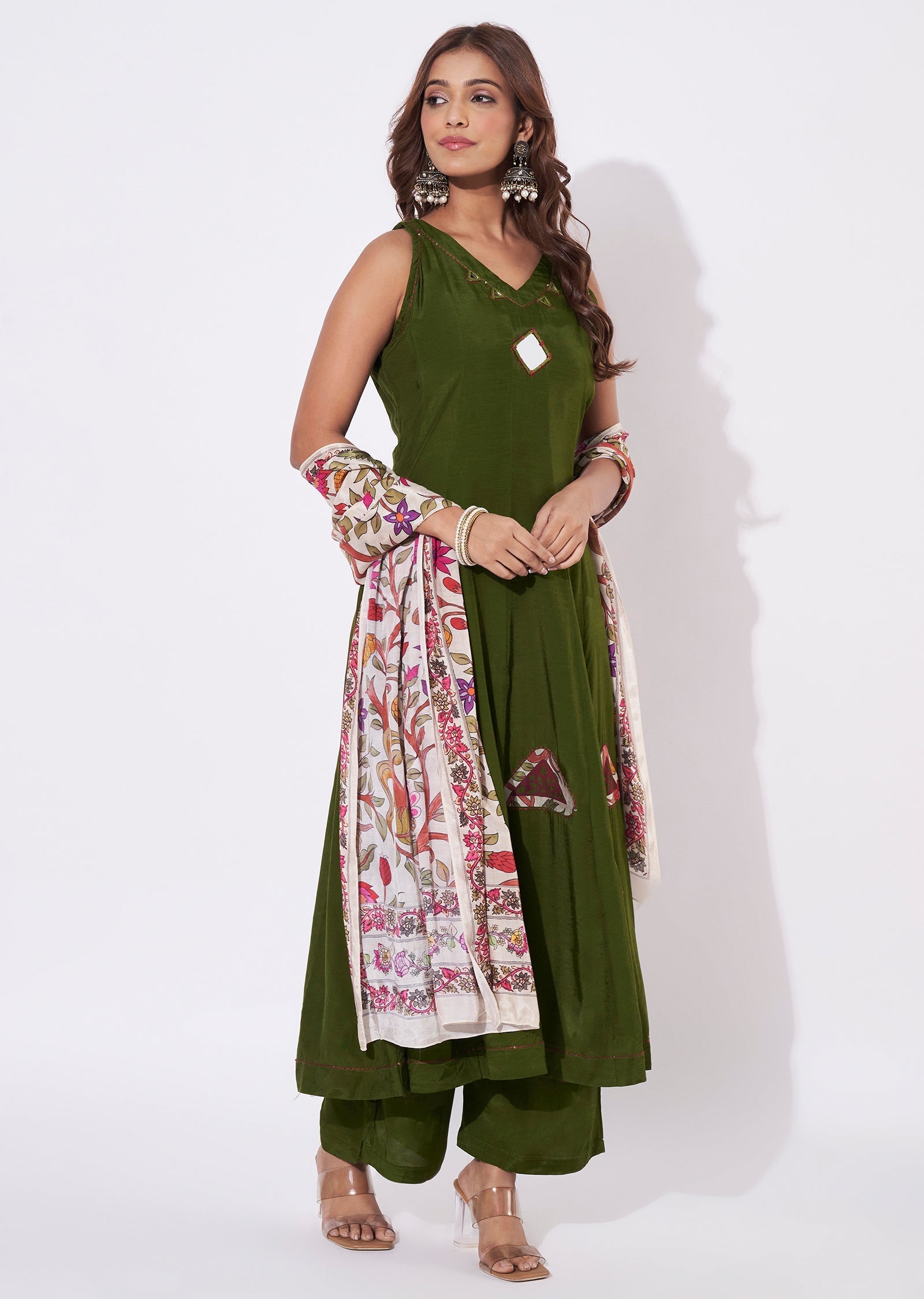 Mehendi Green Silk Anarkali Suit