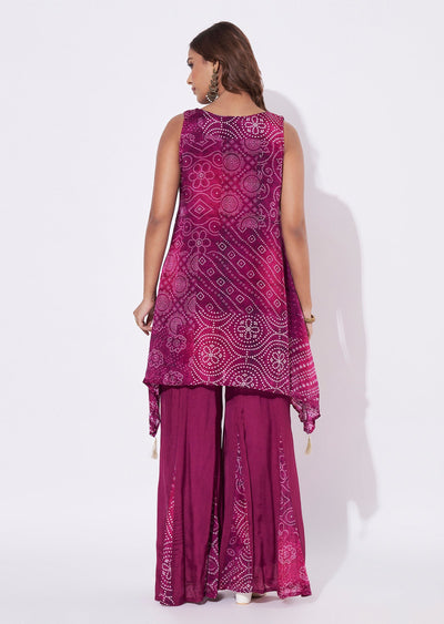 Magenta Chinnon Straight Cut Kurti Set