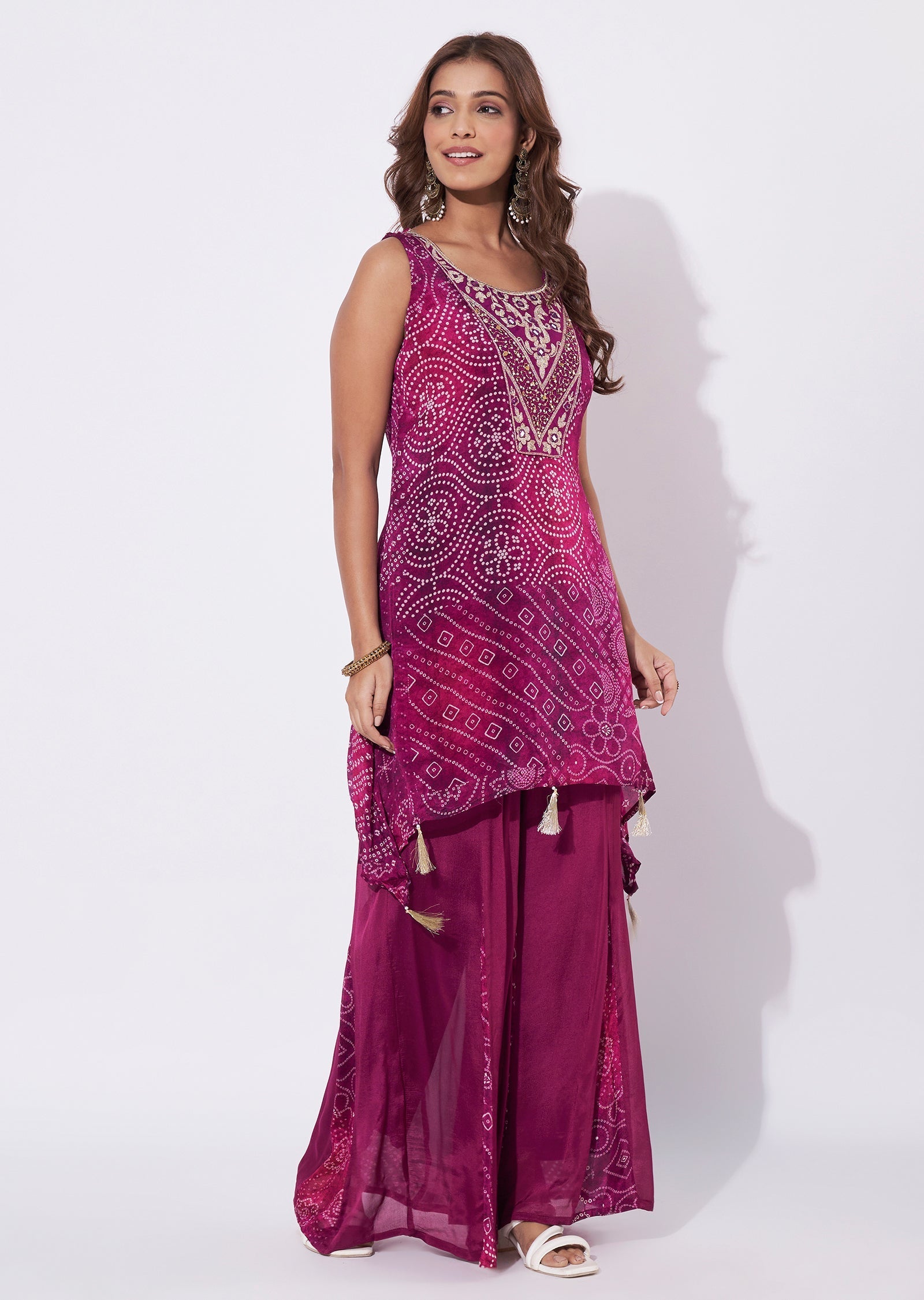 Magenta Chinnon Straight Cut Kurti Set