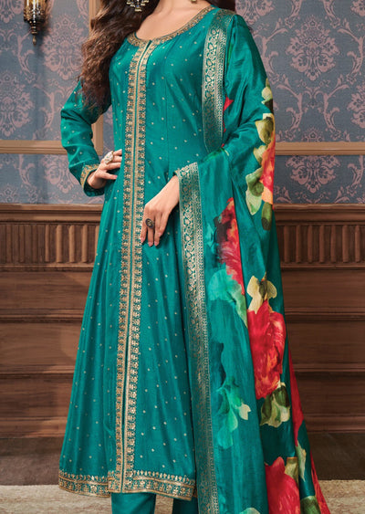 Rama Green Silk Anarkali Suit