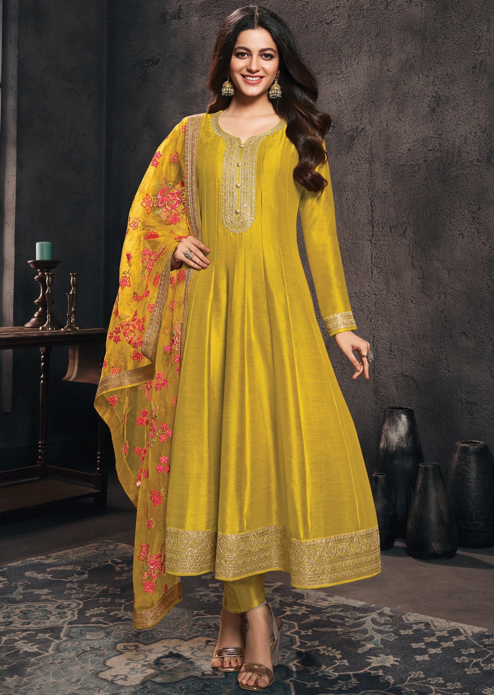 Mustard Silk Anarkali Suit