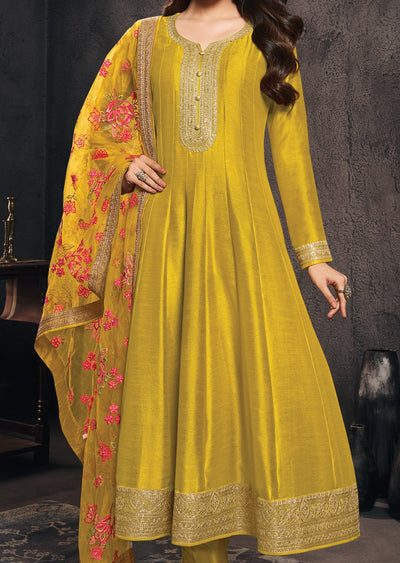 Mustard Silk Anarkali Suit