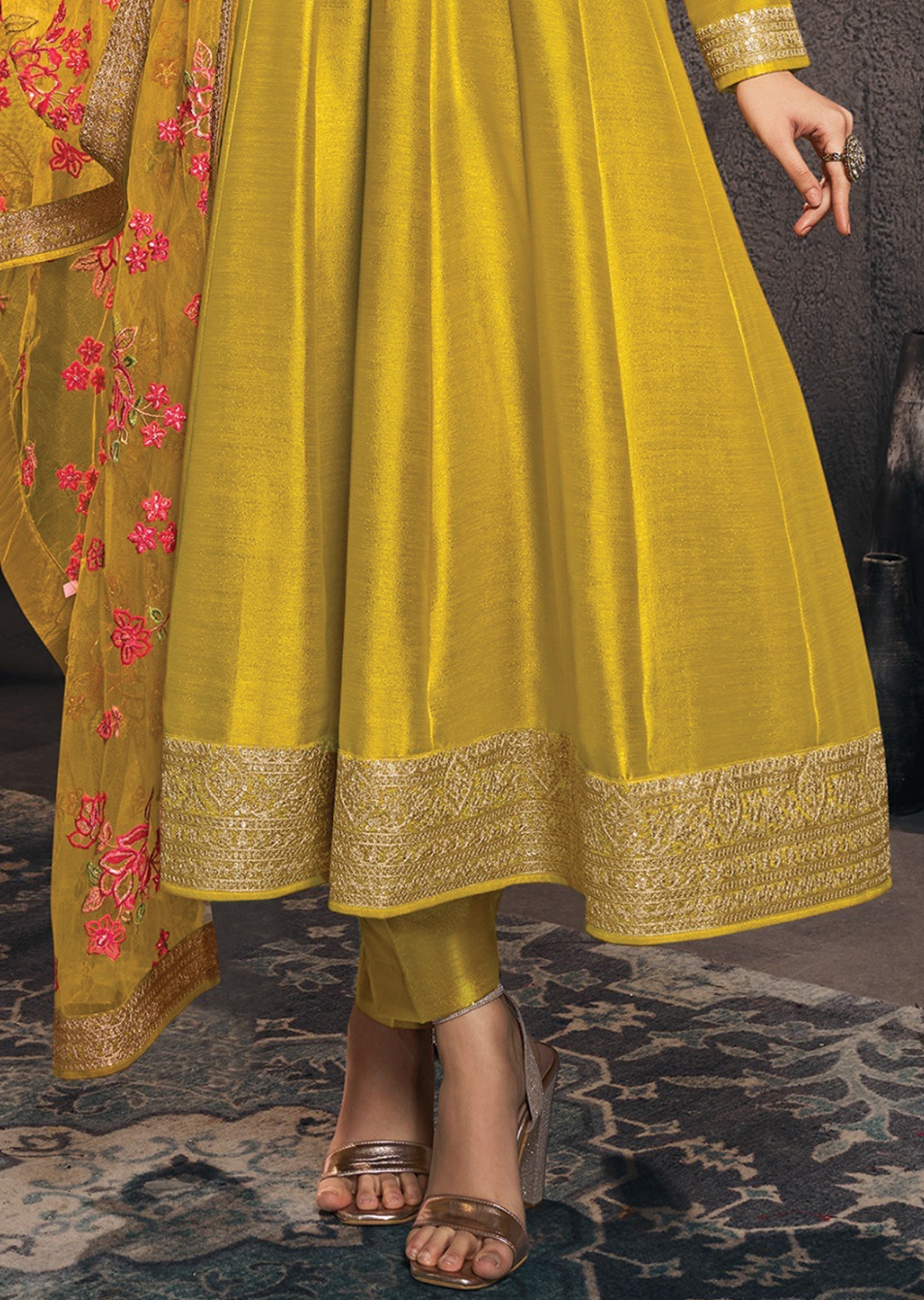 Mustard Silk Anarkali Suit