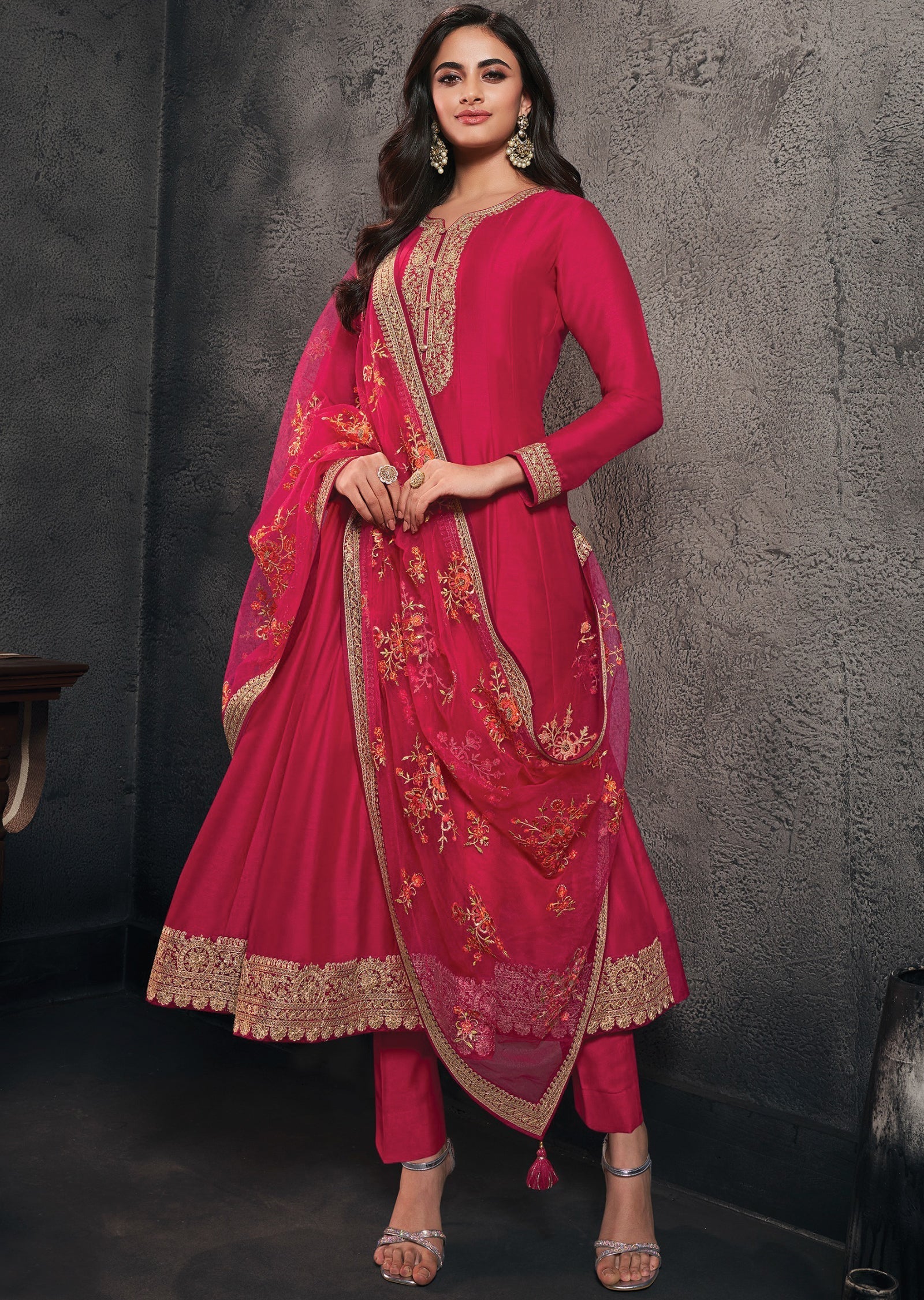 Pink Silk Anarkali Suit