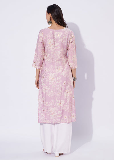 Onion Pink Linen Cotton Straight Cut Kurti