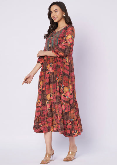 Printed brown crepe kurti