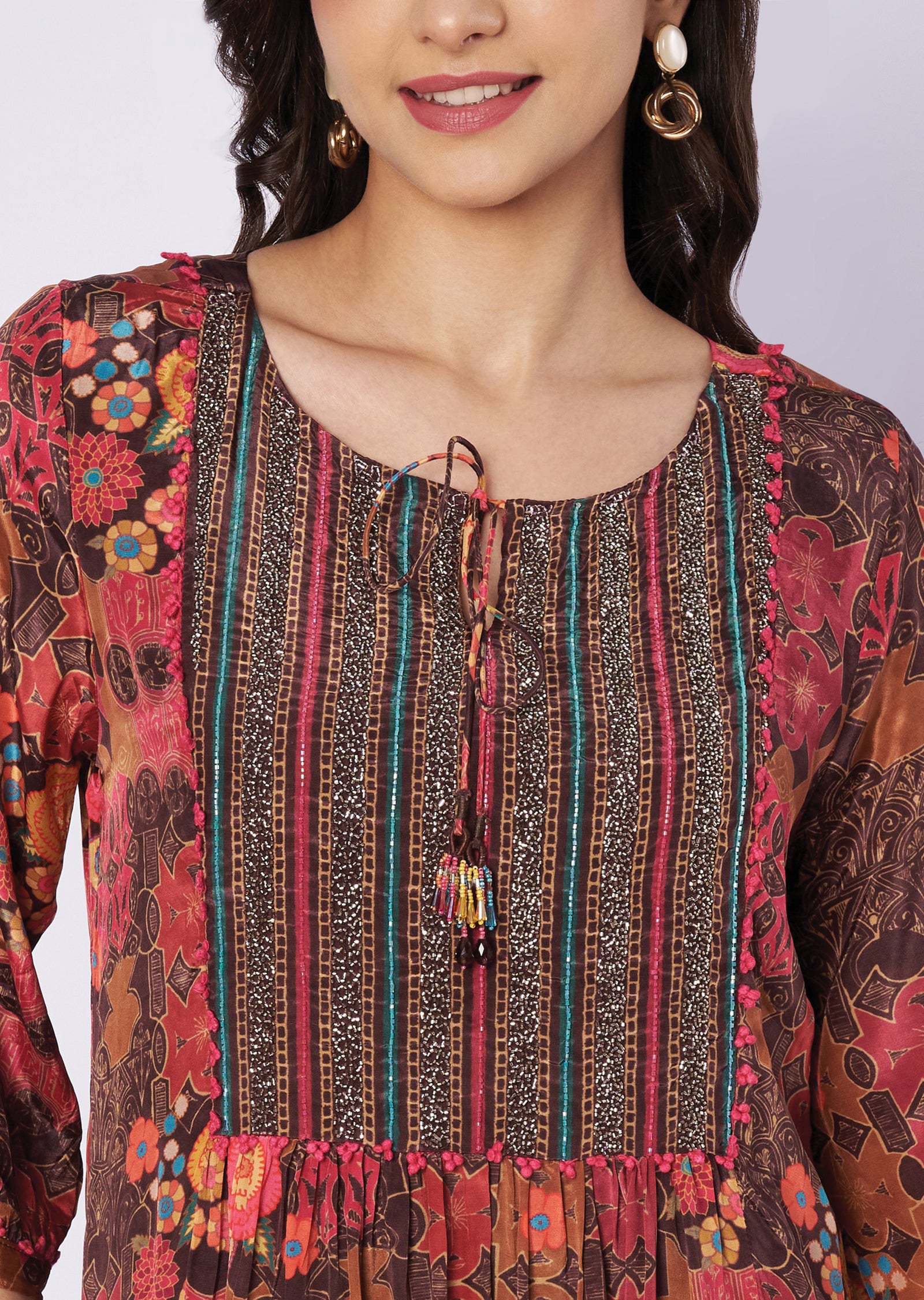 Printed brown crepe kurti
