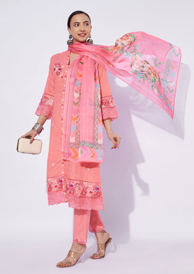 Coral Cotton Anarkali Suit